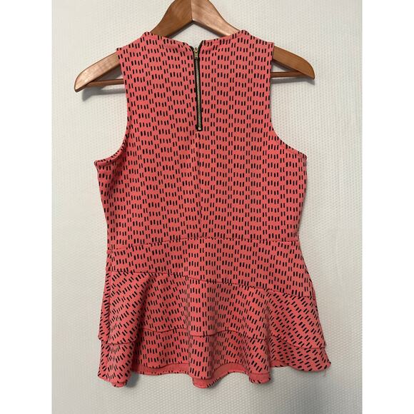 Worthington Pink Black Printed Sleeveless Peplum Ruffle Top Blouse Size Small - Picture 7 of 9